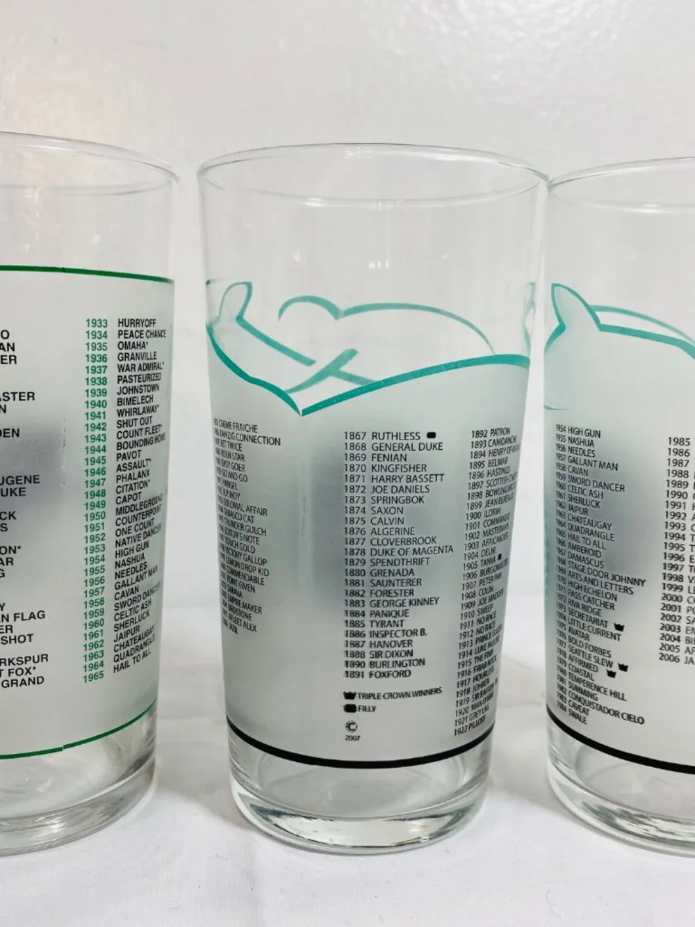 VNTG Lot Of 6 Belmont Stakes Commem Mint Julep Glasses 1993,1994 1999 2007 MINT